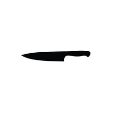 Minimalist logo a solid black kitchen knife silhouette vector icon, centrally positioned on a white background. Geometric shapes and clean lines emphasize balance, symmetry, and visual clarity