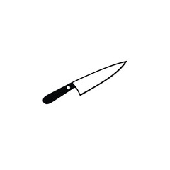 Minimalist logo a solid black vector style kitchen knife icon, centered on white. The design features geometric shapes and clean lines, focusing on balance, symmetry, and visual clarity