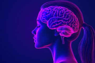 Obraz premium Digital Female Brain Visualization – Futuristic Human Mind and Neuroscience Concept