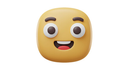 Fototapeta premium Cheerful yellow smiley face emoji icon in 3D isolated on white background, perfect for online reactions, friendly responses, messaging apps, and positive emotional communication