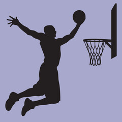 Dynamic Basketball Slam Dunk Silhouette Vector.