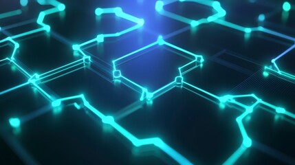 Obraz premium Abstract glowing teal network pattern on dark background.