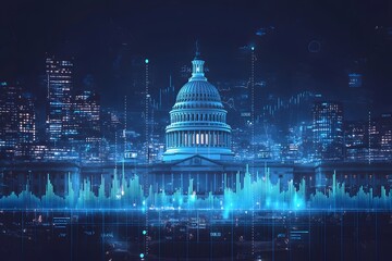 Powerful political-economic visual combining Capitol building and stock graph—ideal for finance editorials, policy analysis, and regulation topics
