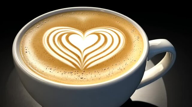 Creamy latte with heart-shaped foam art.