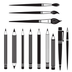pen pencil marker paintbrush black vector silhouettes, icon