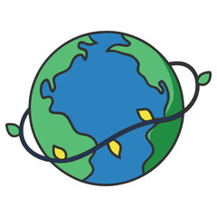 Stylized Earth Globe with Vine Wrap, Green Continents, Blue Oceans, Isolated