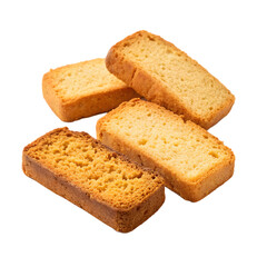 Four Pieces of Golden Crispy Rusk on Transparent Background