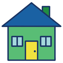 Cartoonish House with Blue Roof, Green Walls, Yellow Door on Transparent Background