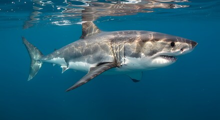 Majestic Great White Shark Underwater Grace: Ocean Predator in its Natural Habitat