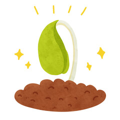 土から発芽　水彩風手描きイラスト