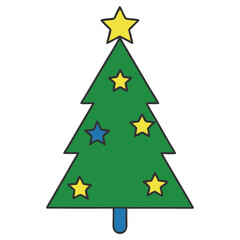 Christmas Tree with Yellow Star Topper on Transparent Background