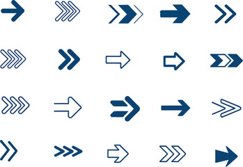 set of blue arrows on white background