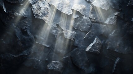 Dark cave rocks lit by sunlight