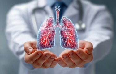 A hospital physician clutching his lungs