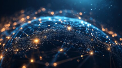 Obraz premium Global Networking and Business Technology with Glowing Network Lines and Copy Space on the Left