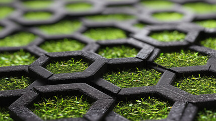 Hexagonal Concrete Paving Grass Background