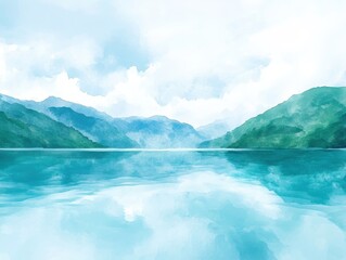 Fototapeta premium Emerald Peaks Reflected Tranquil Lake Scene
