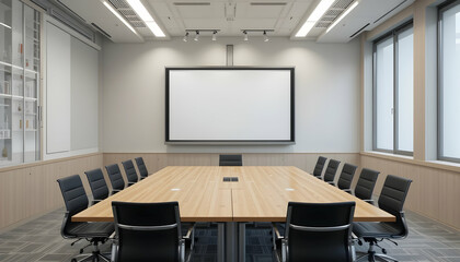 Modern conference room with projection screen