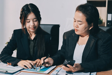 Accounting company provide finance and taxation planning for profitable cash flow, Auditor and accountant team working in office, analyze financial data and accounting record with calculator.Insight