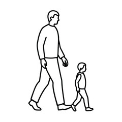 continuous line art of dad and child walking side by side