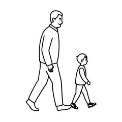 single line drawing of a heartwarming walk between father and son