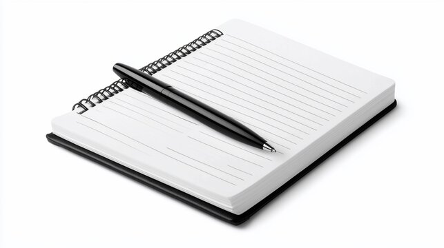 Elegant black pen resting on a sophisticated lined notebook for stationery use