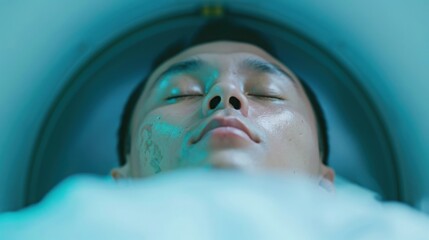 Cryosleep, futuristic medical technology, Man in cryogenic sleep pod, futuristic healthcare