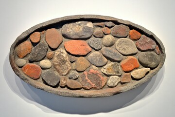 Oval stone mosaic art piece
