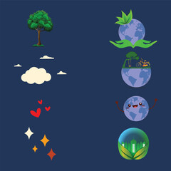 Bundle of set design vector illustration medals flat icons happy world earth day and environment Day . Eco Event design.