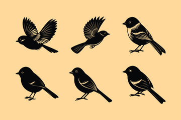 Bushtit bird, silhouette vector illustration