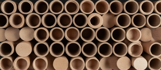 Close-Up of Brown Cardboard Tubes Arranged in Stacked Rows for Background Texture