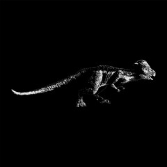 Pachycephalosaurus hand drawing vector isolated on black background.
