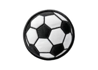 Soccer ball patch on transparent background. Concept of sports, soccer, and recreation.
