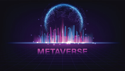Metaverse city future concept. Concept of virtual digital reality. Simulation of network futuristic world. Future digital technology metaverse. vector illustration.
