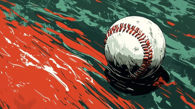Artistic rendition of a baseball with abstract colored background