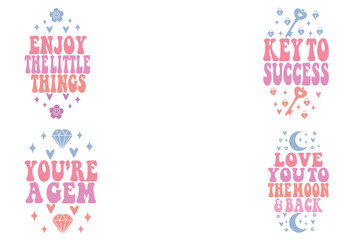 Enjoy the little things, Key to success, You're a gem, Love you to the moon and back retro keychian