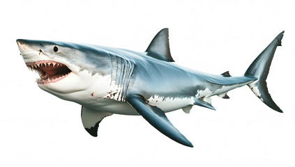 Fototapeta premium Powerful great white shark swimming underwater.