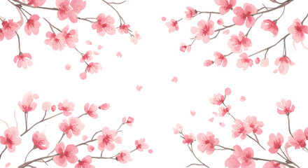 Watercolor Painting of Delicate Pink Cherry Blossoms and Falling Petals