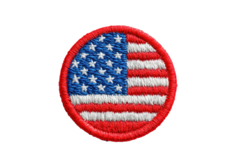 Embroidered patch of the American flag on a transparent background. Symbol of patriotism and national pride.