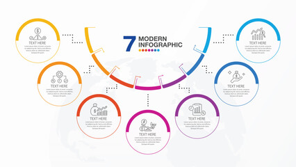 Half circle infographic, 7 process.