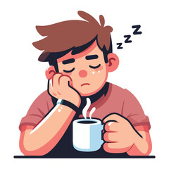Cartoon Man Exhausted with Coffee Needs Sleep Illustration