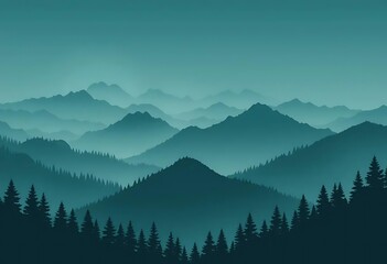 Obraz premium Misty Mountain Ranges: A Serene Teal Landscape