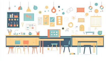 Stylish Modern Workspace with Creative Tools and Colorful Decor