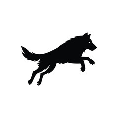wolf Jumping silhouette isolated on white background