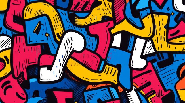 Colorful abstract graffiti art featuring human like figures