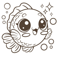 Happy Cartoon Pufferfish Line Art