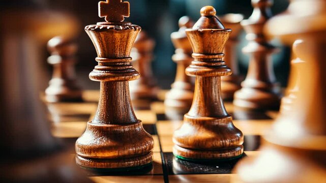 Chess Game: Kings and Queens Strategy Close Up