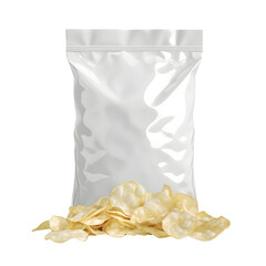White Bag of Potato Chips Realistic Snack Packaging Isolated on Transparent Background