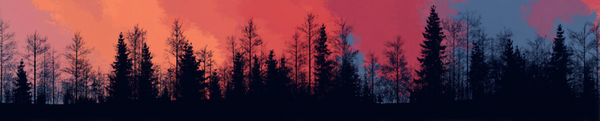 Naklejka premium A painting of a forest with trees in the foreground and background