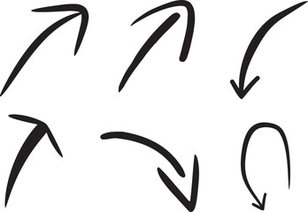 Set of Black Hand-Drawn Arrows with Varying Curves and Directions for Navigation and Design Themes